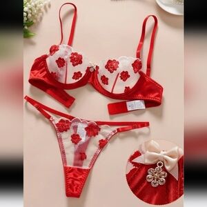 Red Floral Lace Panty Lingerie Set
